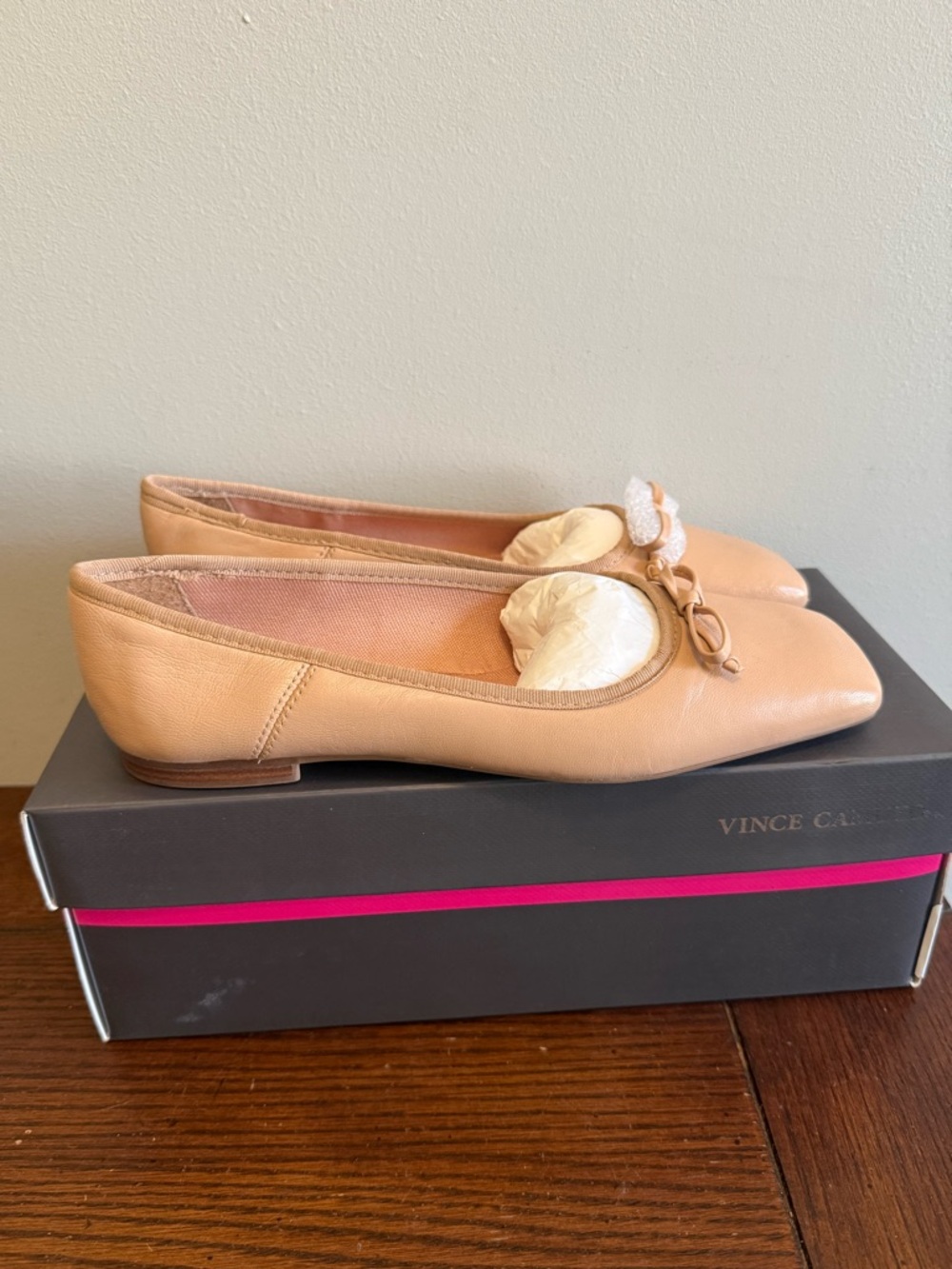 Vince Camuto Nude Leather‎ Square Toe Ballet Flats NEW 6.5
